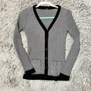 Poof! Black Trim V-Neck Cardigan, Size Small